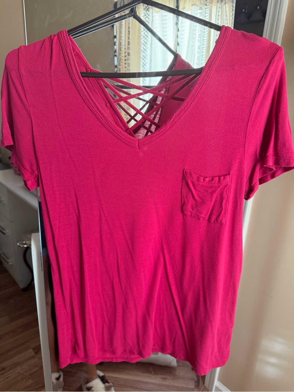 Glitz Hot Pink V-Neck Tee with Crisscross Back
